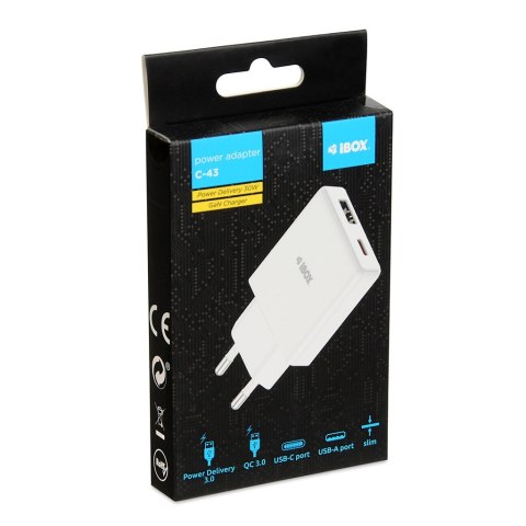 IBOX IBOX ŁADOWARKA UNIWERSALNA C-43 GAN PD30W SLIM USB A+C WHITE