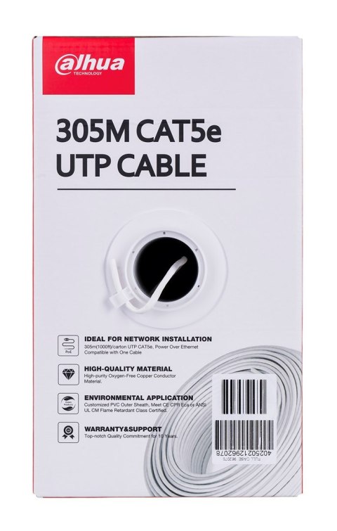 DAHUA Kabel sieciowy DAHUA drut, 100% miedź PFM920I-5EUN (UTP; 305m; kat. 5e;)