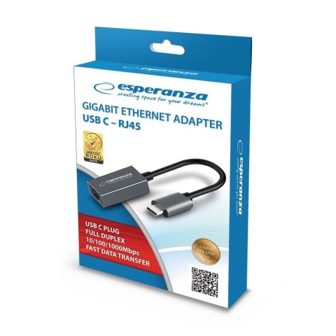 Esperanza ESPERANZA GIGABIT ETHERNET 1000 MBPS ADAPTER USB C-RJ45 ENA102