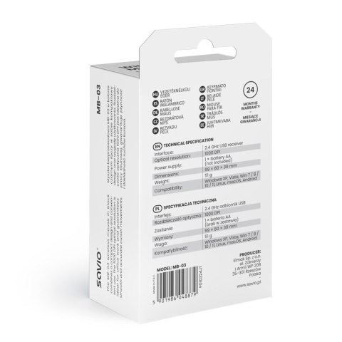SAVIO SAVIO MYSZ BEZPRZEWODOWA MB-03