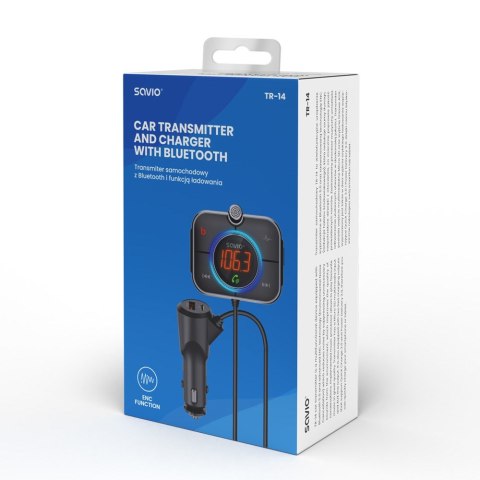 SAVIO SAVIO TR-14 TRANSMITER SAMOCHODOWY FM Z BLUETOOTH I ŁADOWARKĄ,QUICK CHARGE 3.0 I POWER DELIVERY, RED. SZUMÓW
