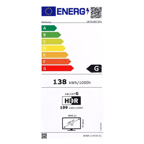 Samsung Telewizor Samsung UE75U8072FUXXH LED 75" 4K Ultra HD Tizen Q-Symphony DVB-T2 Czarny (MODEL 2025)