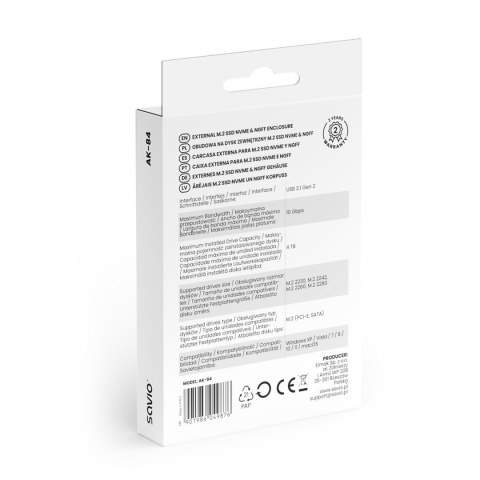 SAVIO SAVIO OBUDOWA NA DYSK ZEWNĘTRZNY M.2 SSD NVME & NGFF COMBO AK-84