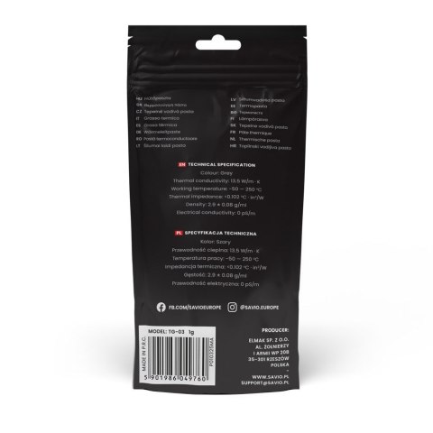 SAVIO SAVIO PASTA TERMOPRZEWODZĄCA 13,5W/MK, 1G TG-03
