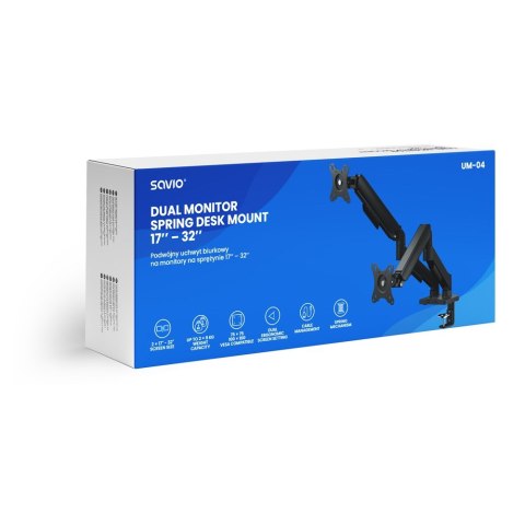 SAVIO SAVIO PODWÓJNY UCHWYT BIURKOWY NA MONITORY 17"-32" 2X 2-9 KG NA SPRĘŻYNIE UM-04