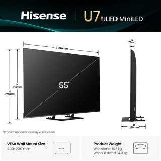 HISENSE Telewizor Hisense 55U7Q ULED 55'' 4K Ultra HD 144Hz VIDAA Dolby Vision Czarny