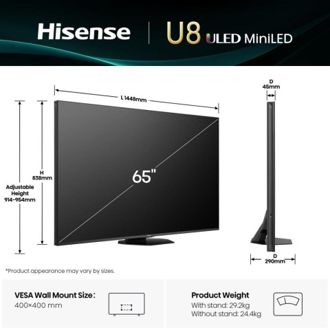 HISENSE Telewizor Hisense 65U8Q ULED 65'' 4K Ultra HD 165Hz VIDAA Dolby Atmos Czarny