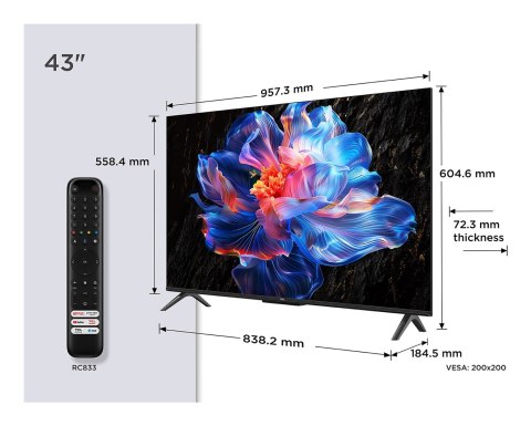 TCL Telewizor TCL 43P69K LED 43'' 4K Ultra HD Google TV Dolby AC4 DVB-T2 Czarny